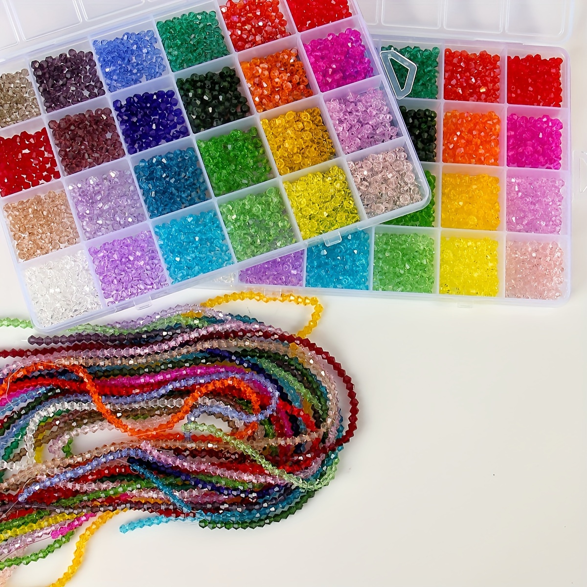 

2160pcs Glass Beading Kit: 24 Colors 4mm Faceted Crystal Beads Set For Jewelry Making, Diy Bracelets, Necklaces, Rings, Art Crafts Accessories With Ab Spacer Beads