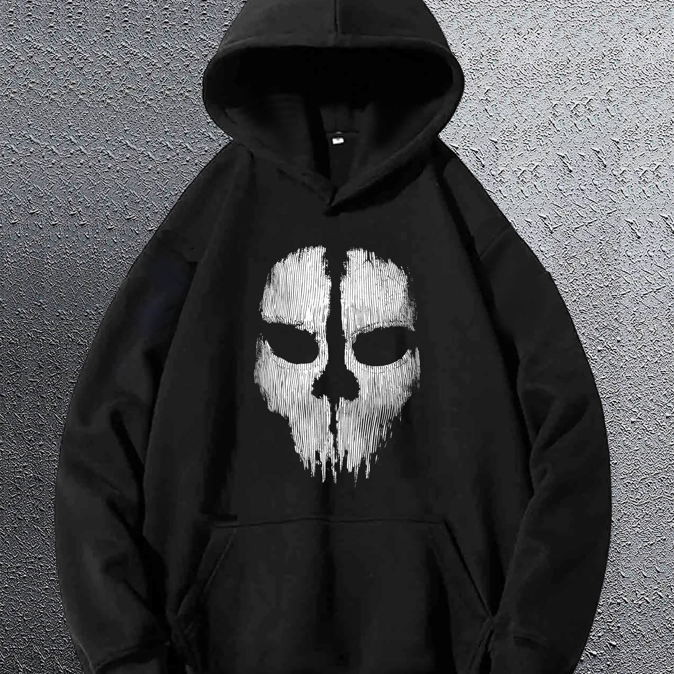 

Skull Print Hoodie, Cool Hoodies For Men, Casual Pullover Hooded Sweatshirt With Kangaroo Pocket For Winter And Fall