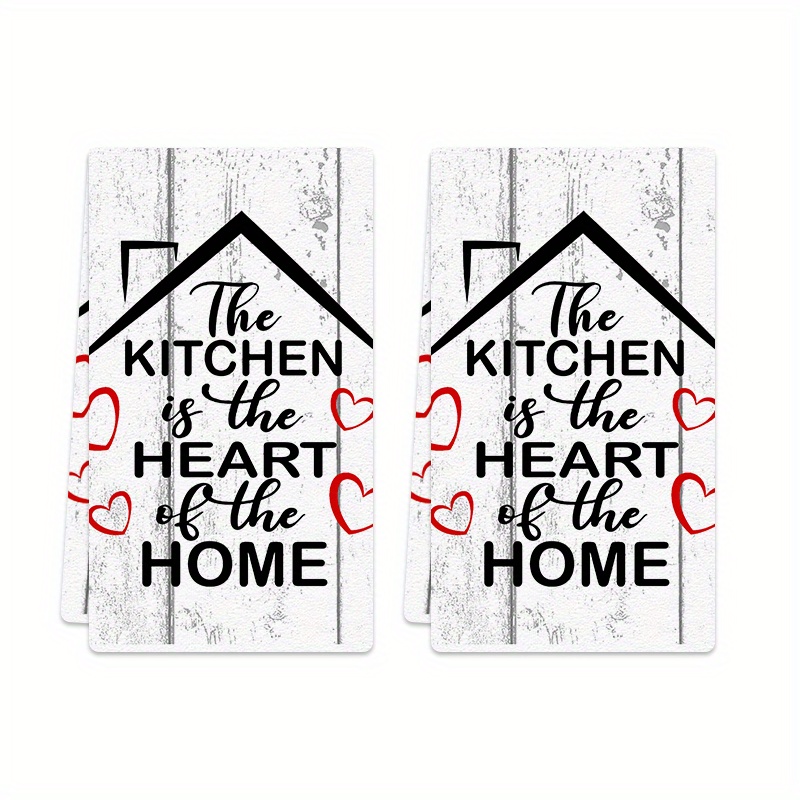 

2pcs 'the Kitchen Is Of The Home' Dish Towels - Modern Polyester, Hand Wash Only, Kitchen & Dining Decor, 18x26 Inches