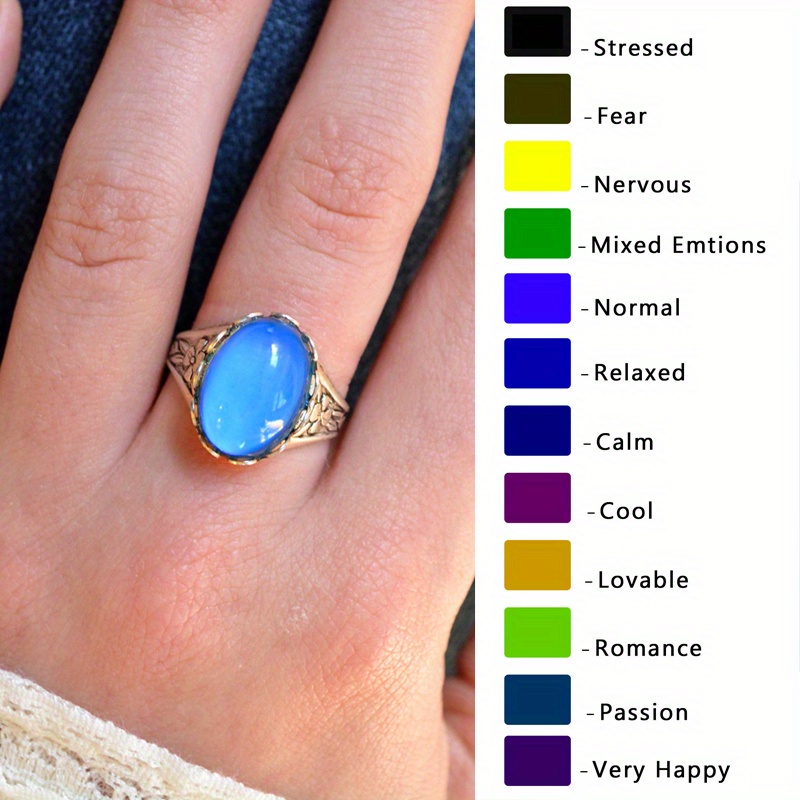 

1pc Ring Inlaid Gemstone Thermal Discoloration Ring, Suitable For Girls, Match Daily Outfits Party Accessory Gift For Family, Friend, Lover