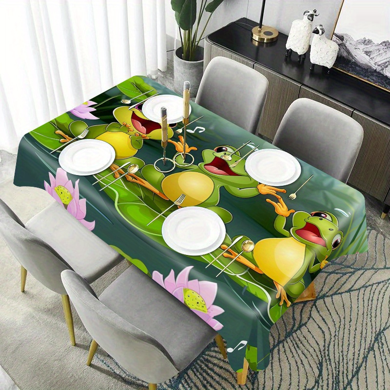 

1pc Singing Frog Print Tablecloth - Stain-resistant & Washable, Perfect For Home Kitchen, Restaurants, Cafes, Parties, And Holiday Decorations - Ideal For Weddings, Banquets, And Gifts