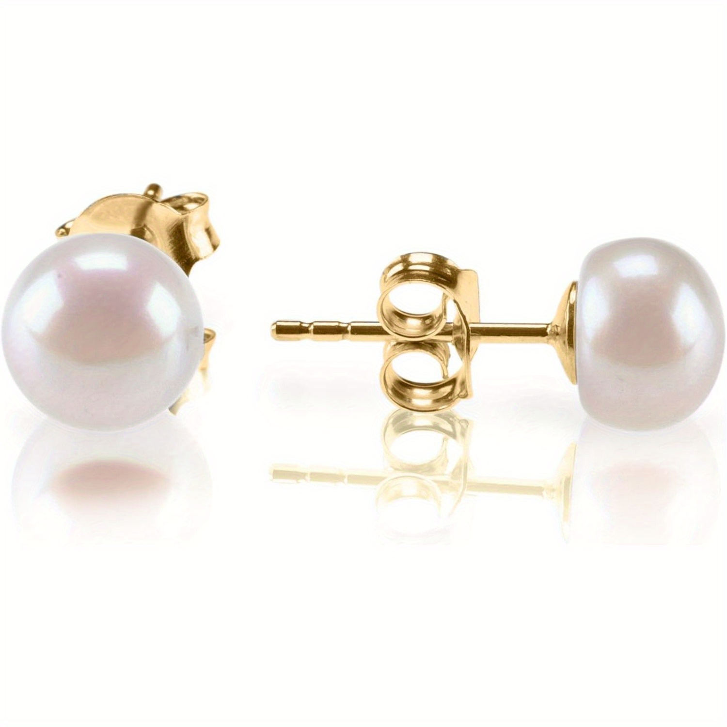 

Sterling Silver, 14k Gold Plated, Aaa+ Quality Handpicked Freshwater Cultured Stud Pearl Earrings