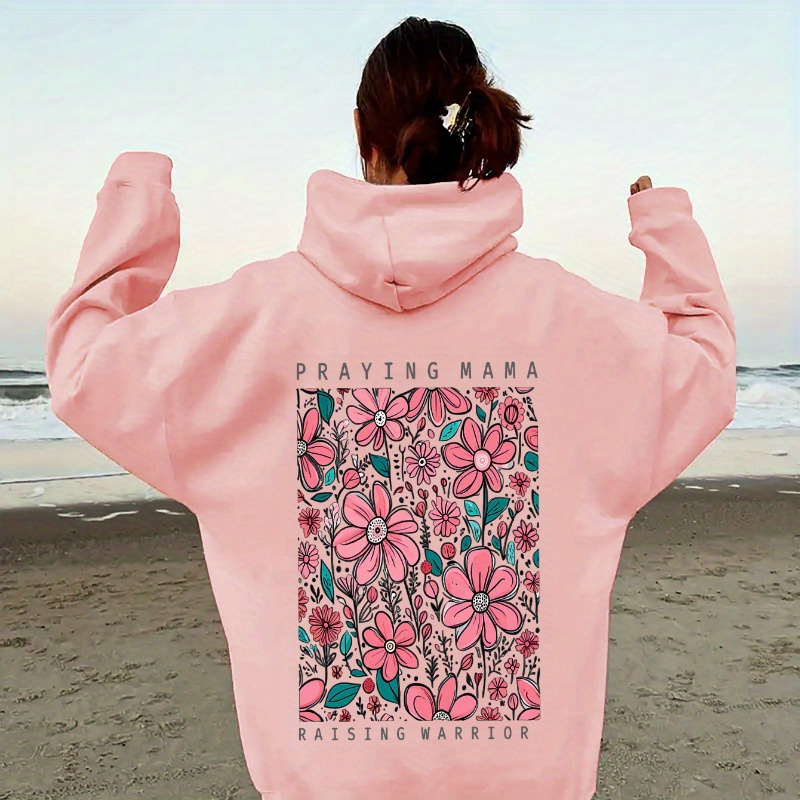 

Sweat à capuche avec poche kangourou à imprimé floral, sweat-shirt à capuche décontracté à manches longues avec cordon de serrage, vêtements pour femmes