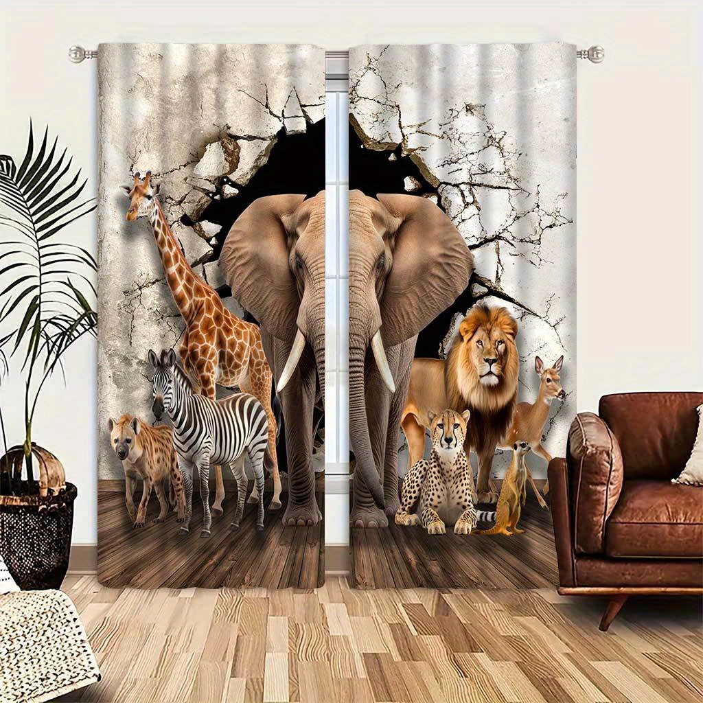 

Sophisticated African Wildlife Print Curtains: Perfect For Your Living Room Or Bedroom - Durable, Easy To Hang, And Machine Washable