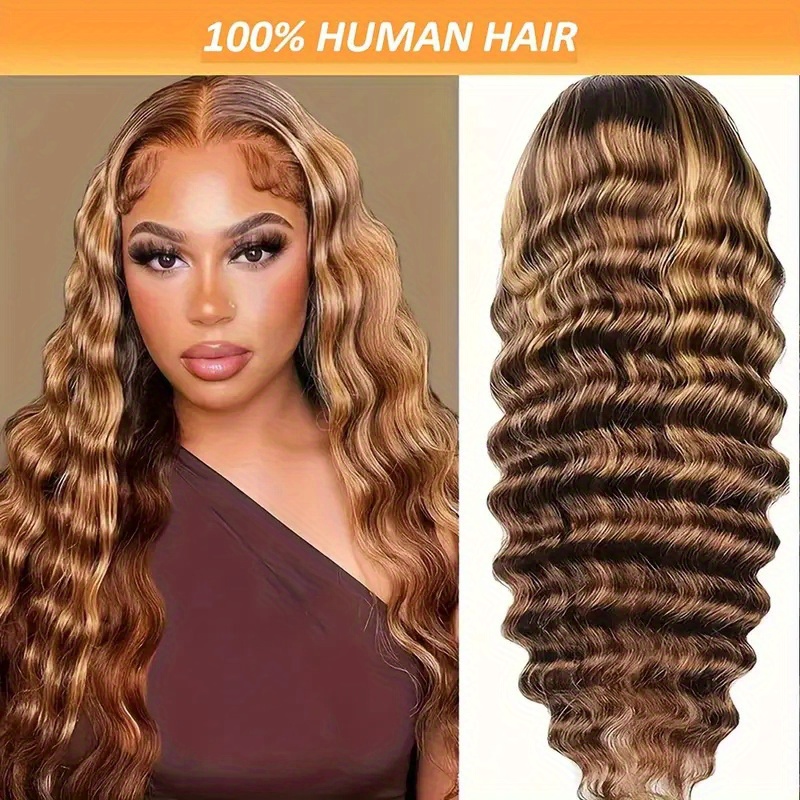 

250% Density Long Loose Deep Wave Wig Honey Blonde Highlights 13x4 Lace Front Wig P4/27 Ombre Highlight Deep Wave Transparent Lace Wig Human Hair