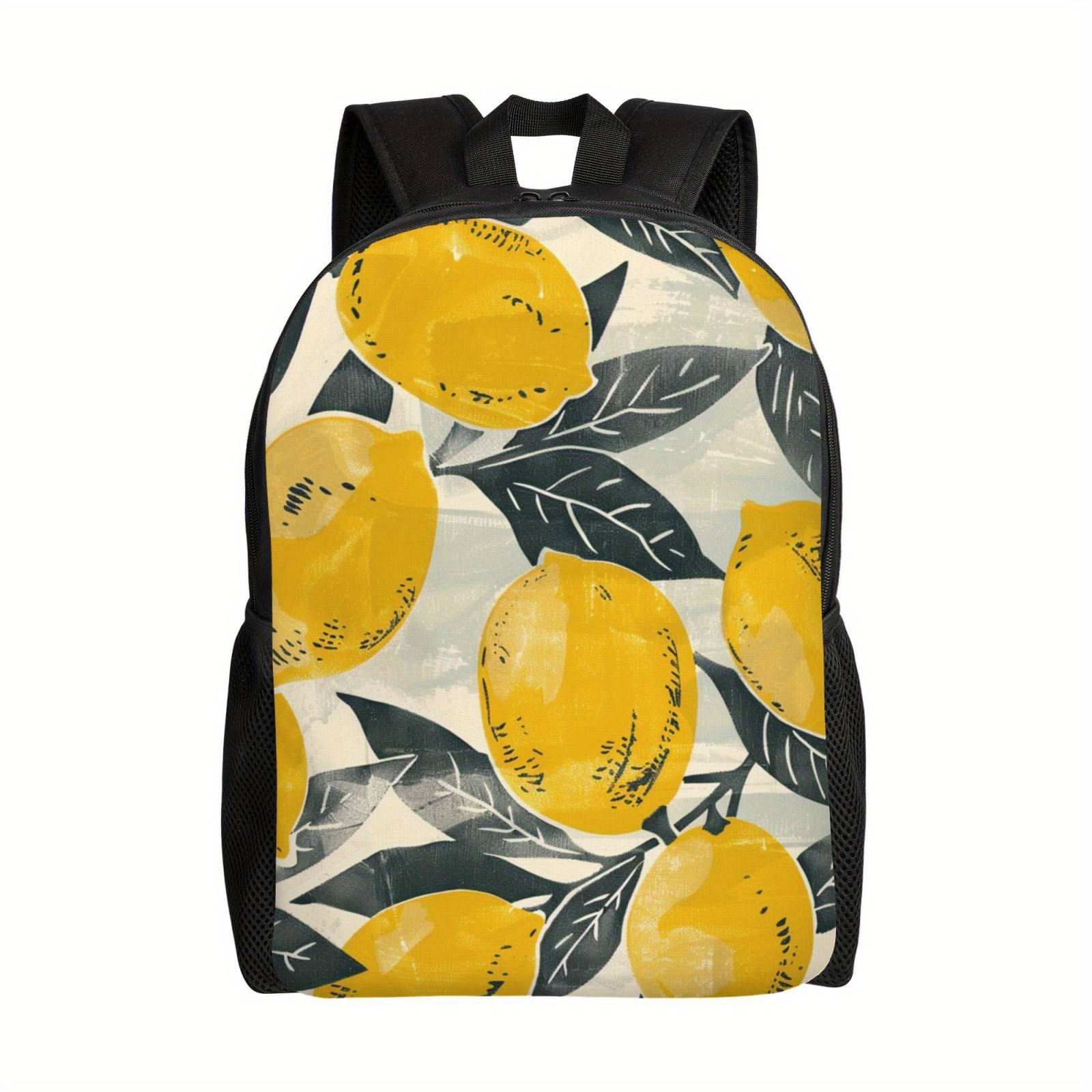 Lemon Print Backpack Laptop Bag Casual Travel Shoulder Bag Temu