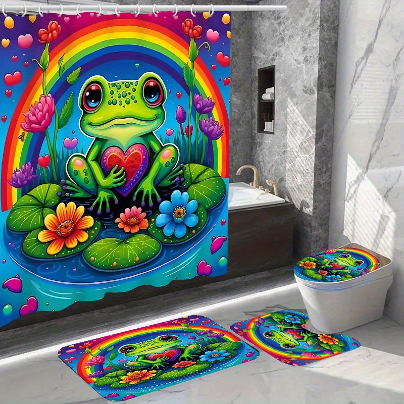 

1pc/4pcs Home Decor Waterproof Shower Curtain Sets With 12 Hooks Toilet Seat Cover Bathroom Mat Non-slip Rug Carpet Polyester Fabric Washable Curtain For Windows Bathroom Accessories