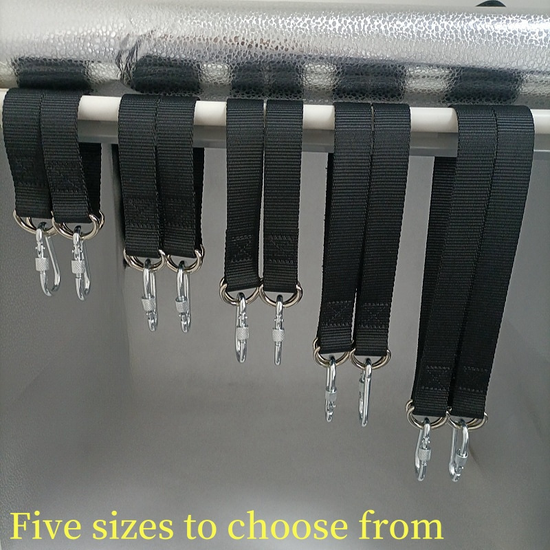 

4pcs Versatile Outdoor Hanging Strap Set With Hooks - Black Webbing, 5 Sizes For Camping, Swings, Sandbags & Hammock Extensions, Camping Accessories