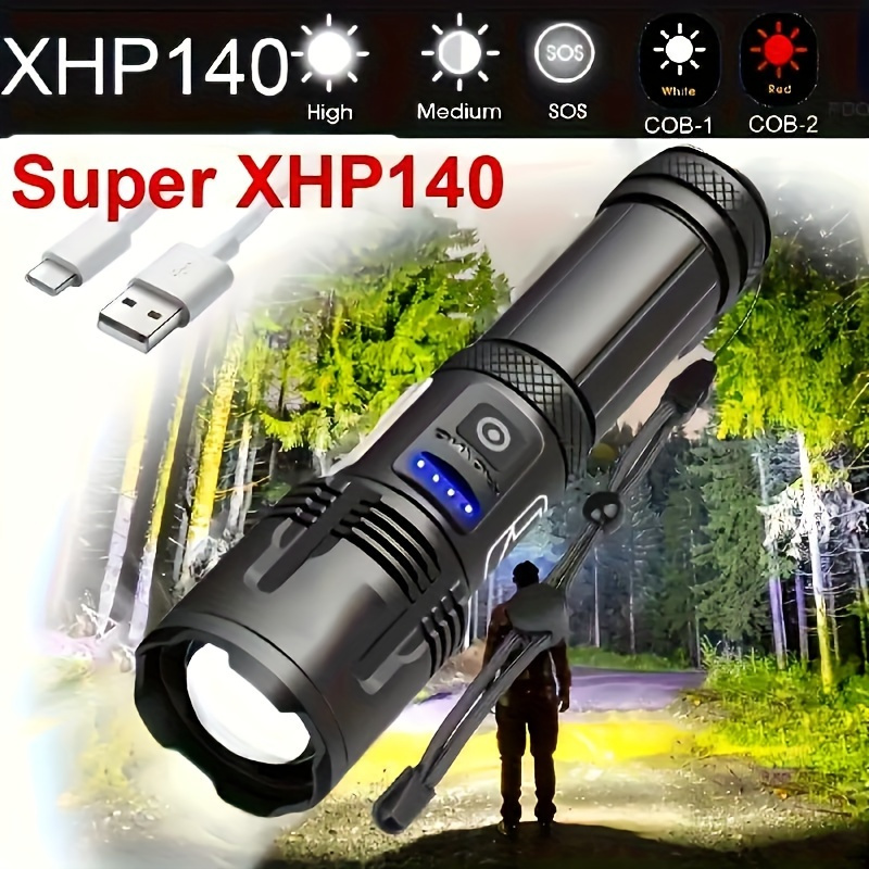 

2024 1pc Rechargeable Led Flashlight - 7-mode High With Adjustable Settings, Cob , Red Light Mode, Handheld Design - Essential For Emergency , Camping, Hiking, And