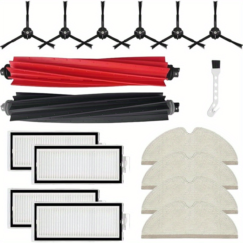 Image of 17pcs Replacement Parts Compatible For Q8 Max Q8 Max + Q5 Pro Q5 Pro+ Vacuum Cleaner Accessories Kit Inclue 2 Roller Brush 4 Filter 6 Side Brush 4 Mop Pads 1 Tool