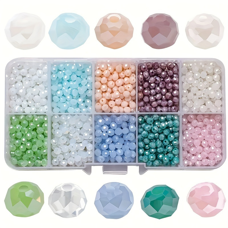 

1000-piece Elegant Glass Bead Set - 4mm Ab Color Crystal Beads In 10-grid Box For Diy Jewelry Making, Perfect For Bracelets, Necklaces & Earrings