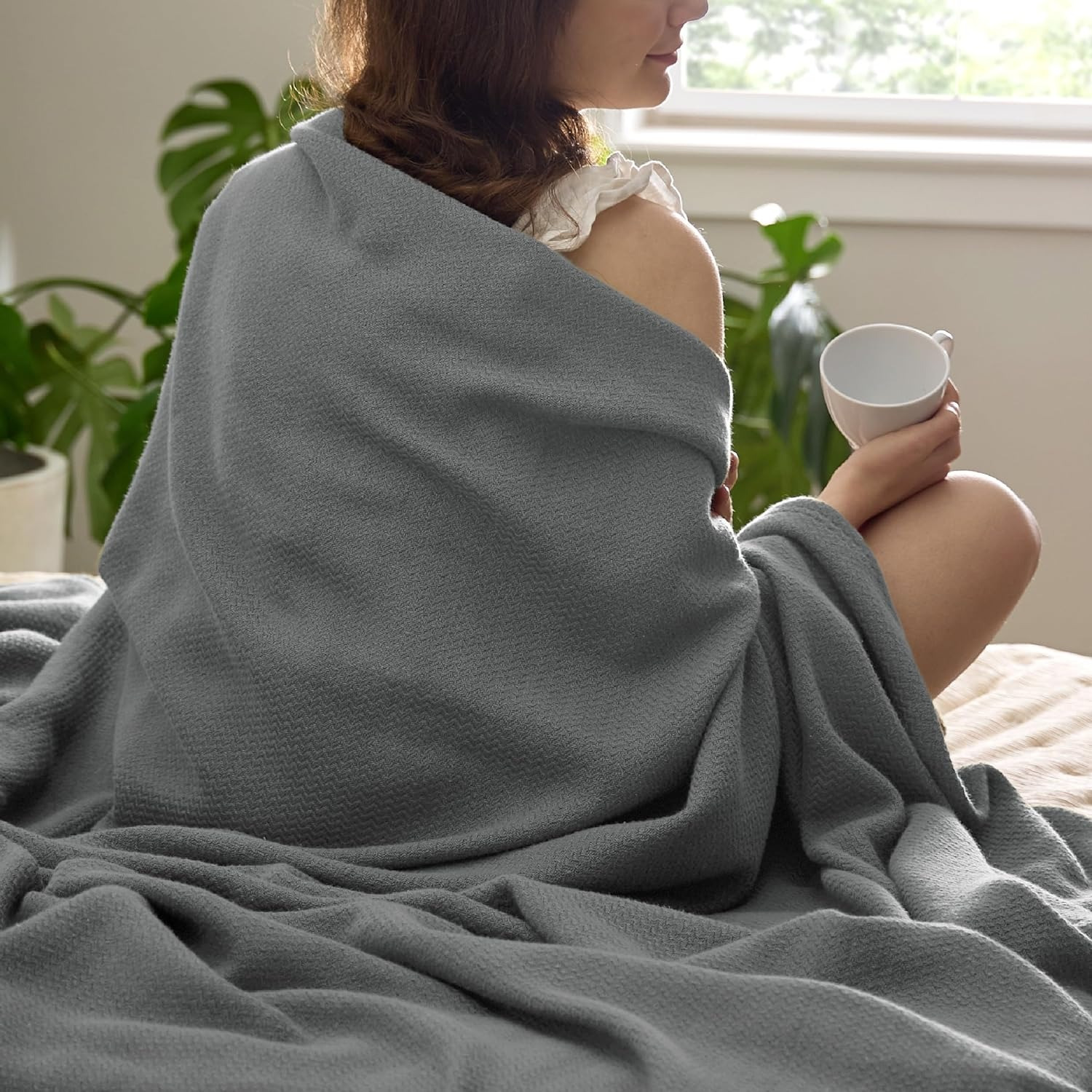 

Bedsure 100% Cotton Blanket For Bed - Soft Cozy Herringbone Woven Blanket For Summer, Breathable And Lightweight Thermal Blanket