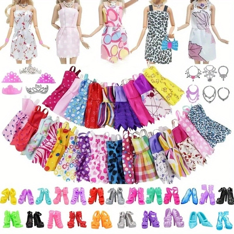 

32pcs Doll -up Set, Including 10 Clothes + 10 Of + 6 + 6 Necklace Jewelry To 's , Mix And At , Dressing Up