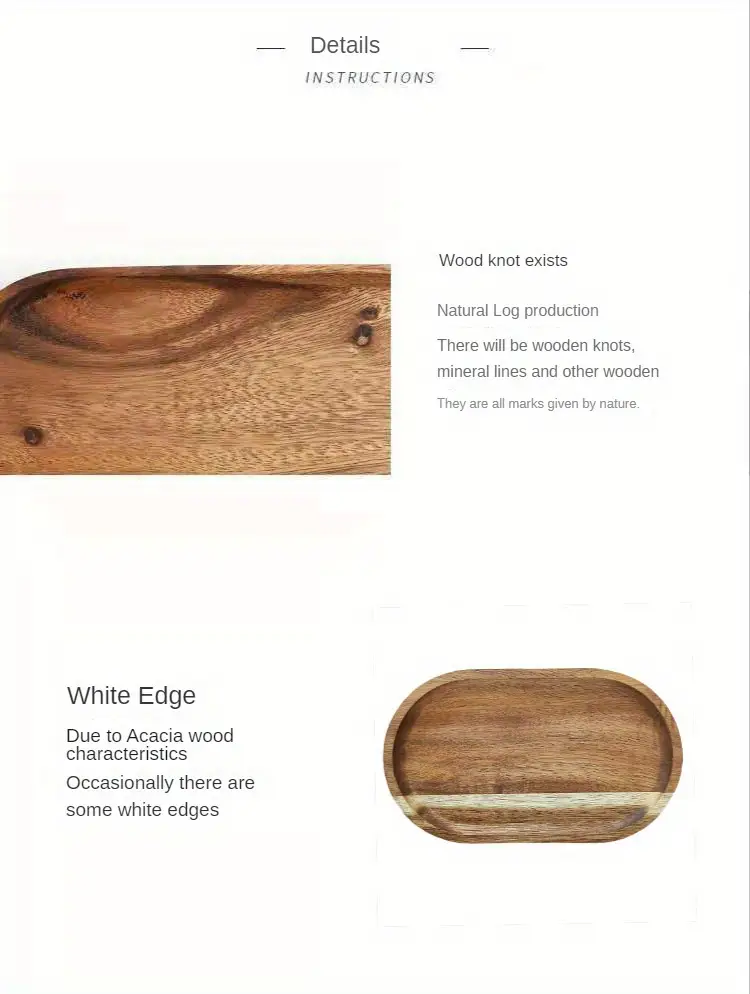 yogʻoch oval likopcha toʻplami, mevalar, pishloq, tortlar, non, choy, qahva va nonushta uchun koʻp maqsadli yogʻoch likopchalar, akasiya yogʻochidan xizmat qilish plitalari, tafsilotlar 11