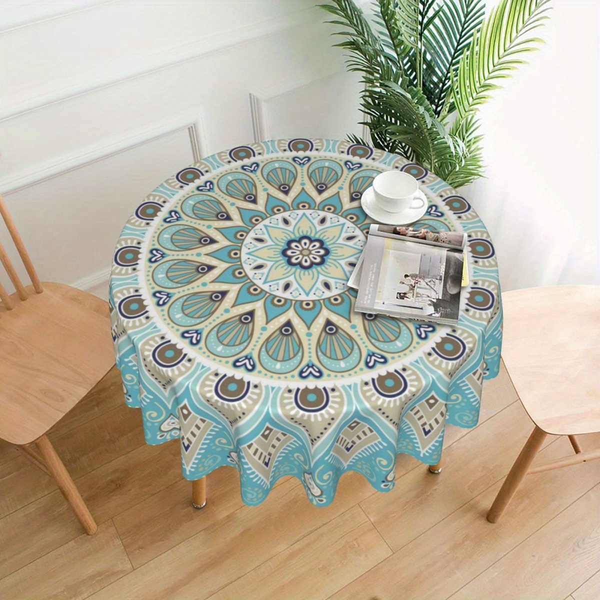 

Bohemian Blue Mandala Tablecloth: Vibrant, Waterproof, And Wrinkle-resistant Polyester Tablecloth For Bbqs, Buffets, Parties, And Festive Dinners