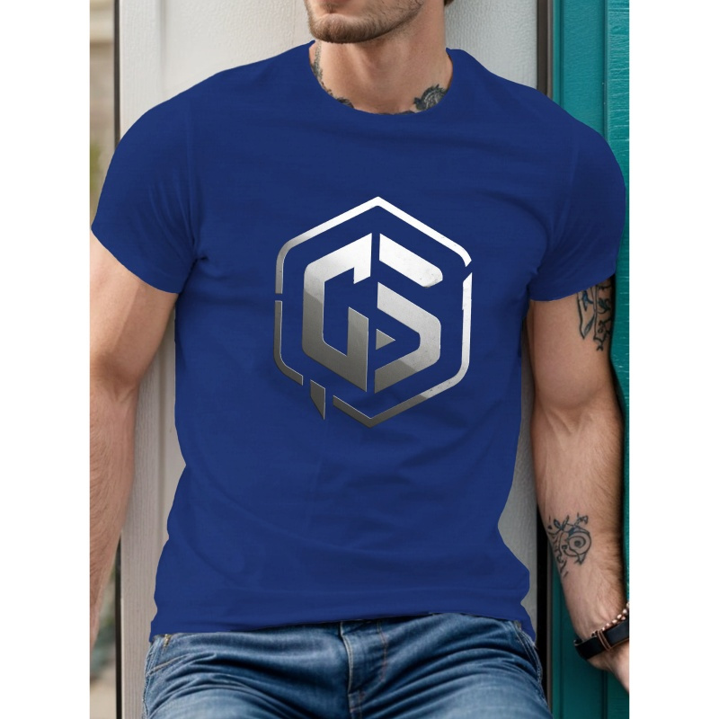 

Men's Casual Short Sleeve T-shirt With Geometric Print - Breathable Polyester, Crew Neck, Summer Fashion Tee