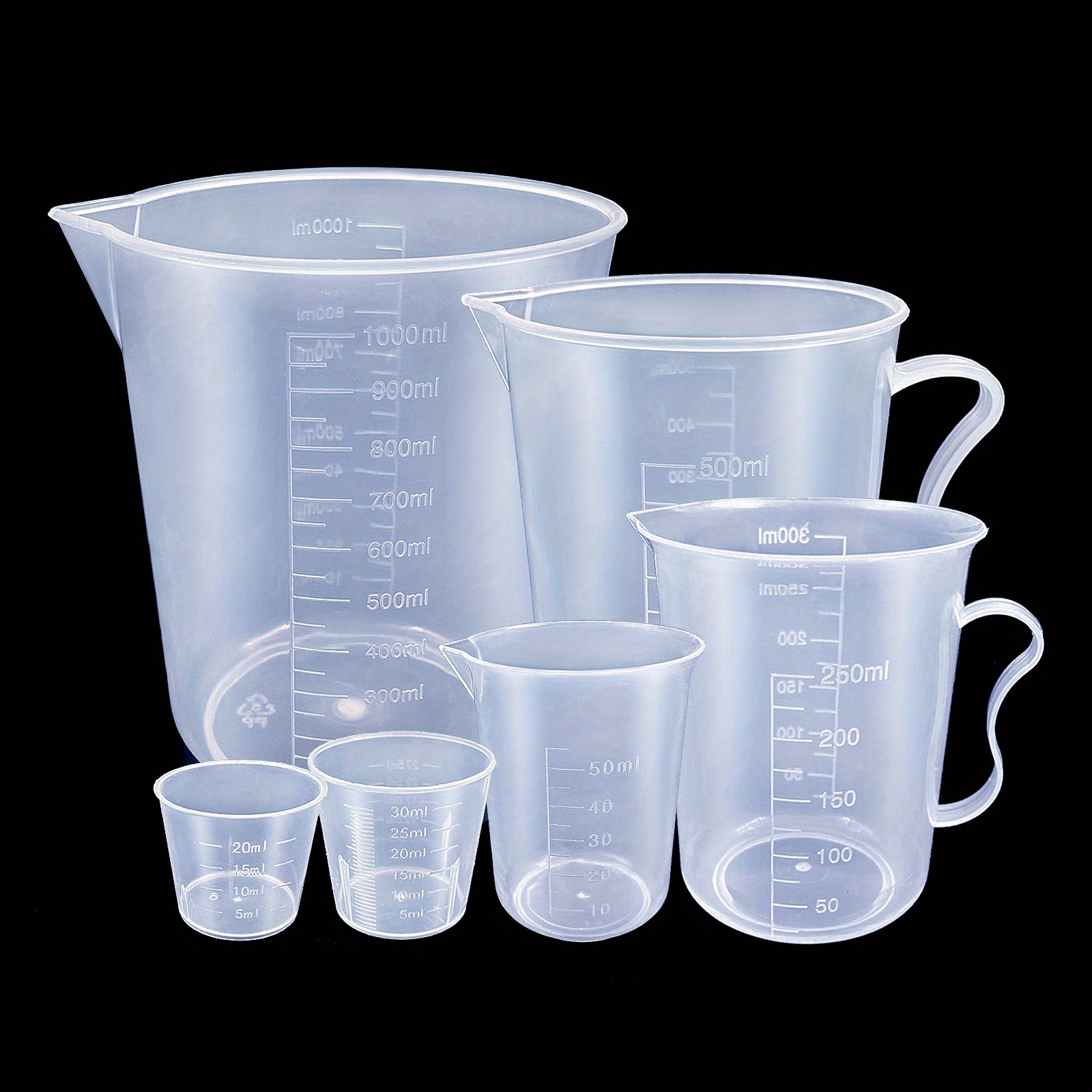 

6pcs Clear Plastic Measuring Cup Set With Easy-pour Spouts - & For Baking & Cooking - Essential Kitchen Tools With Handle, Includes 20ml To 1000ml Sizes