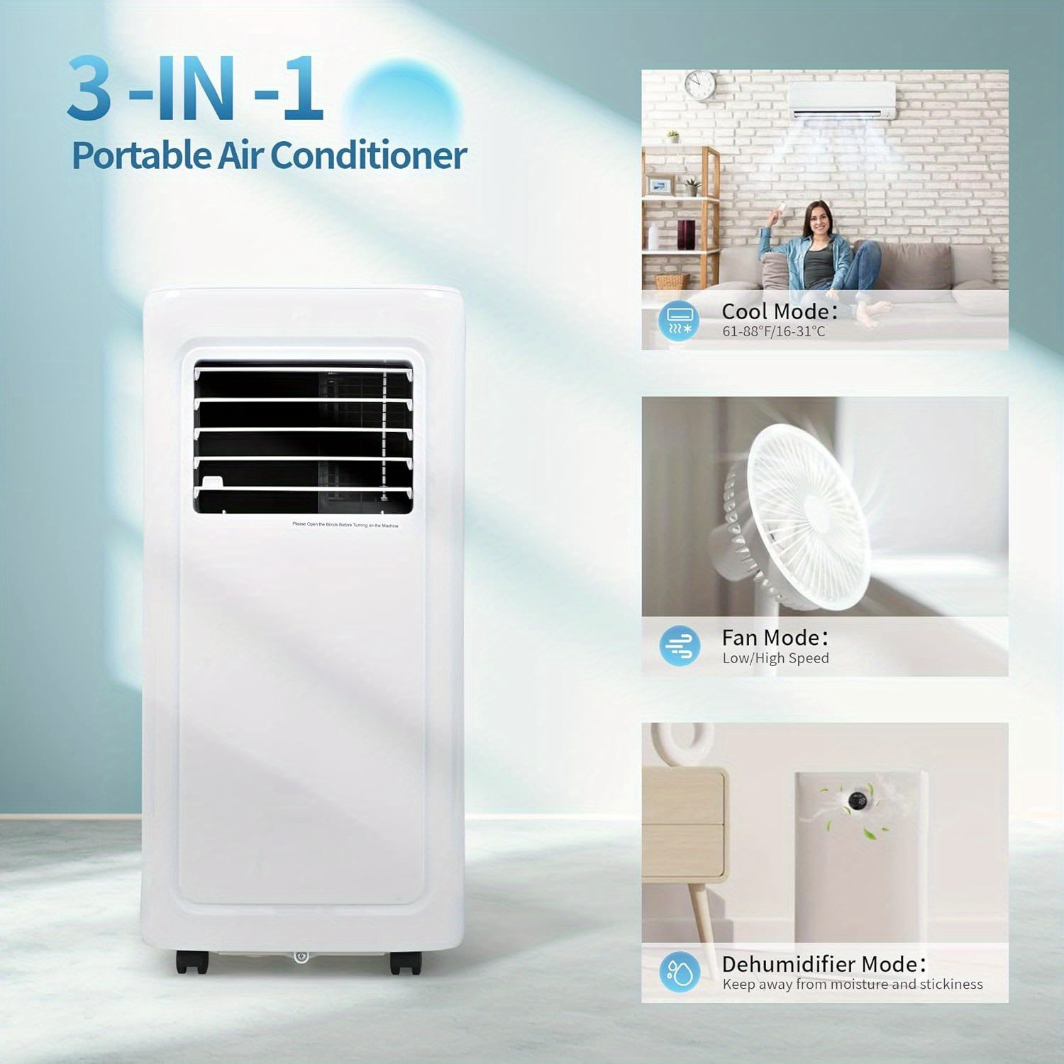 

Compact 8, 000 Btu - Multifunctional Floor Ac Unit With Cooling, Dehumidifying, And Fan Modes, Easy Installation Kit And Remote Control, Perfect For Spaces Up To 350 Sq. Ft. - White