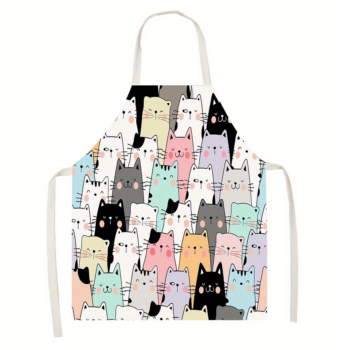 

Cartoon Cat Print Kitchen Apron - 1pc, Hand-drawn Smiling Cats, Polyester, Woven Fabric, Water-resistant, For Cooking, Baking, Gardening, Home Decor, Festival Gift - Jit