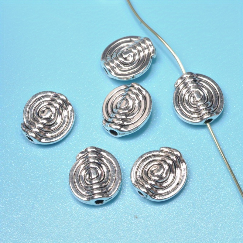 TEMU Adiciones de joyería de aleación de , cuentas redondas para pulseras, en , cuentas sueltas 10 piezas/paquete, aleación plateada, colgante tipo