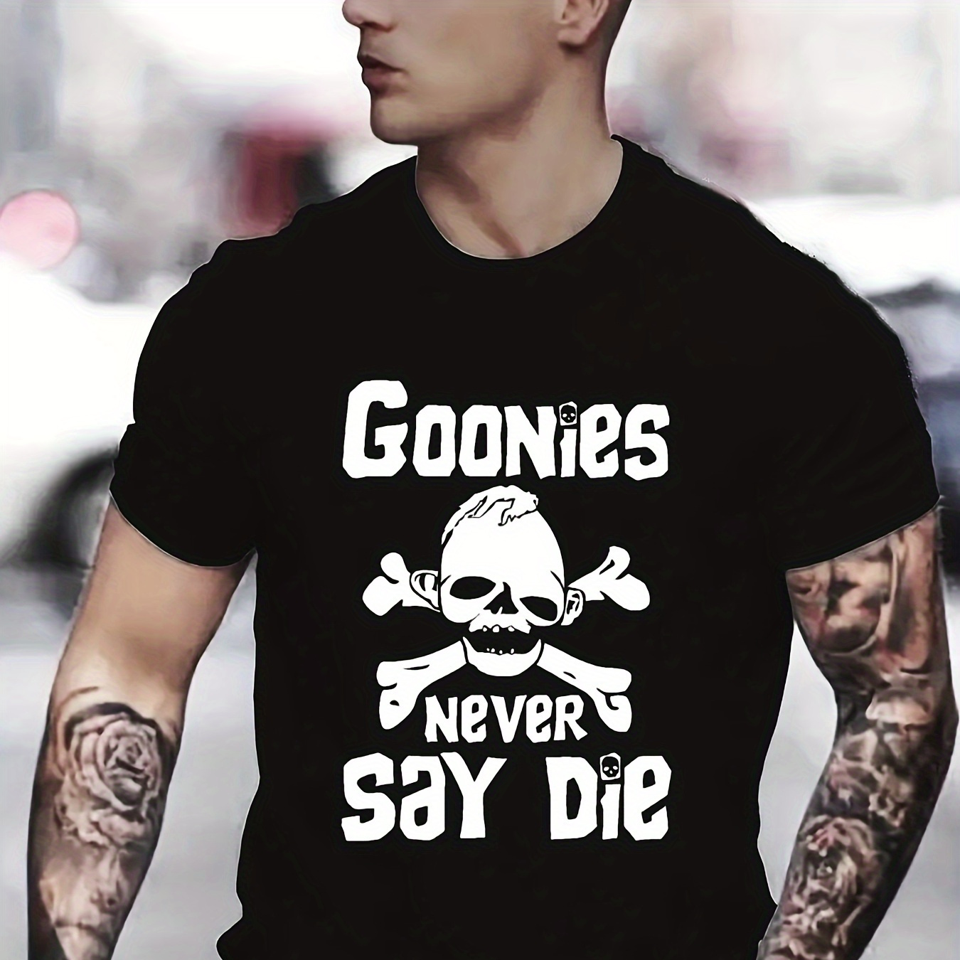 

1 Pc, 100% Cotton T-shirt, Men's Casual "goonies Never Say Die" Round Neck T-shirt, Summer Oversized Loose Clothing Plus Size Women & Men Clothes, Best Sellers Gifts