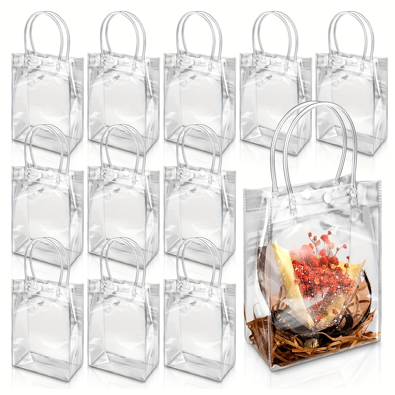 

30pcs Sacs Cadeaux en PVC Transparent Réutilisables avec Poignées - Parfaits pour la Fête des Mères, Pâques, Noël, Mariages & Anniversaires - Sacs de Fête Durables (7.9" x 5.9" x 2.75")