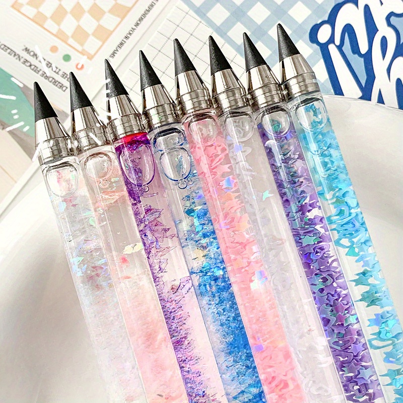 

1pc Eternal Mechanical Pencil With Sparkling Quicksand Design, 2mm Lead Hb Hardness, No-sharpen Plastic Pencil For Adults And Teens