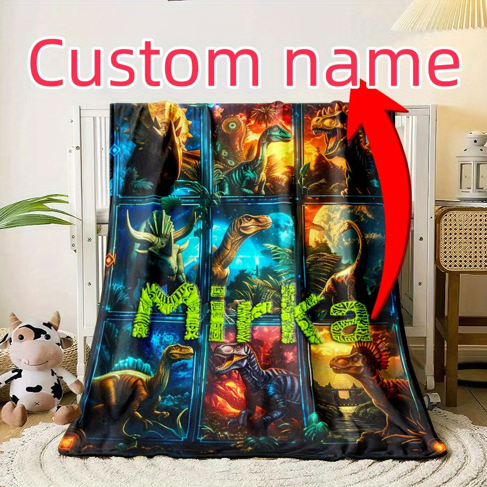 

Custom Dinosaur Print Soft Flannel Throw Blanket - Personalized Name, Lightweight & Warm For Couch, Bed, Office Chair - Perfect For Travel, Camping - Unique Gift Idea