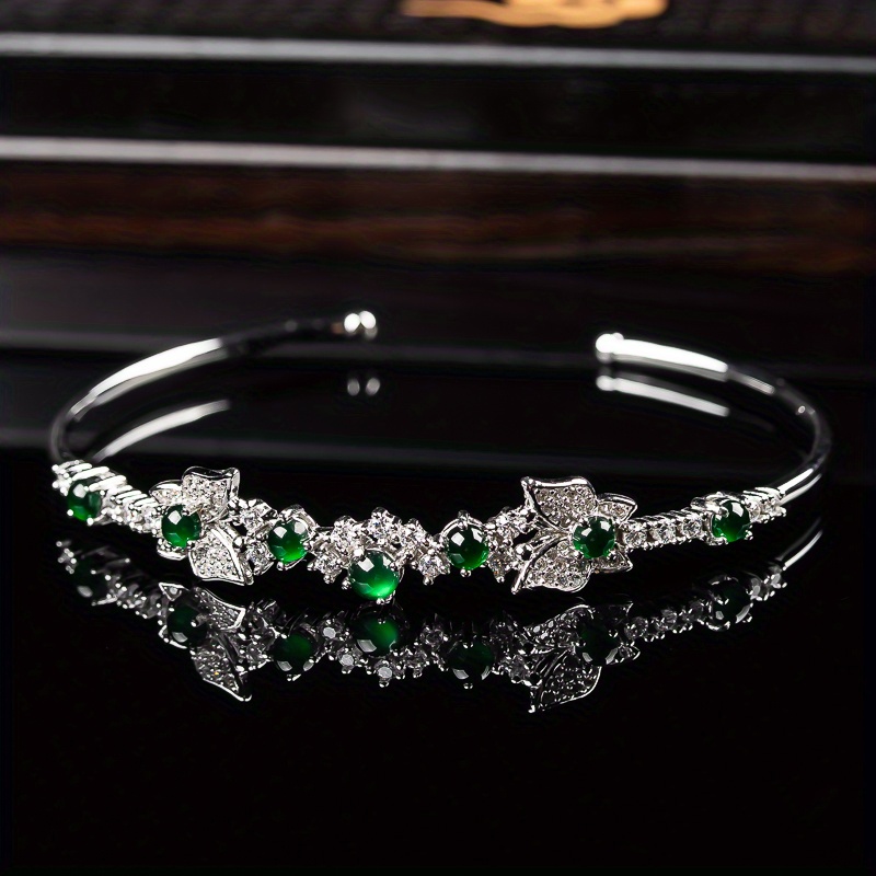 1pc 925 silver inlaid    ite   ice   with green   ladies bracelets ladies   be freely adjusted and simple diy bracelets   sent as test certificate gifts details 0