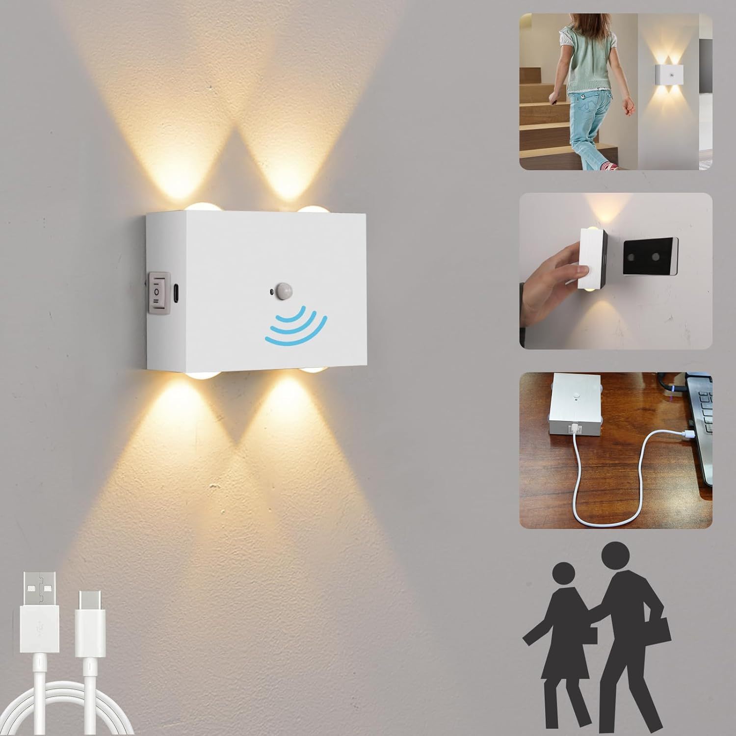 Rechargeable Wall Sconce - Touch Dimmable LED Magnetic Light With 4000mAh Battery, Black