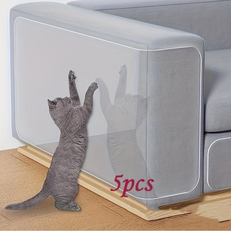 

5-pack Silicone Cat Scratch Furniture Protectors – Transparent Double-sided Anti-scratch Tape Stickers, No Battery Needed, Multi-surface Compatibility