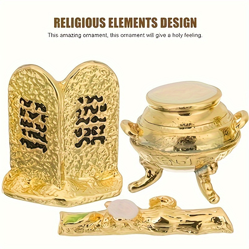 

1pc Large 4-inch Tall Metal Replica Of The Ten Commandments Ark Of The Statue - Intricately Detailed Rod And Manner Bowl - Ideal For Home Decor And Biblical Collectors