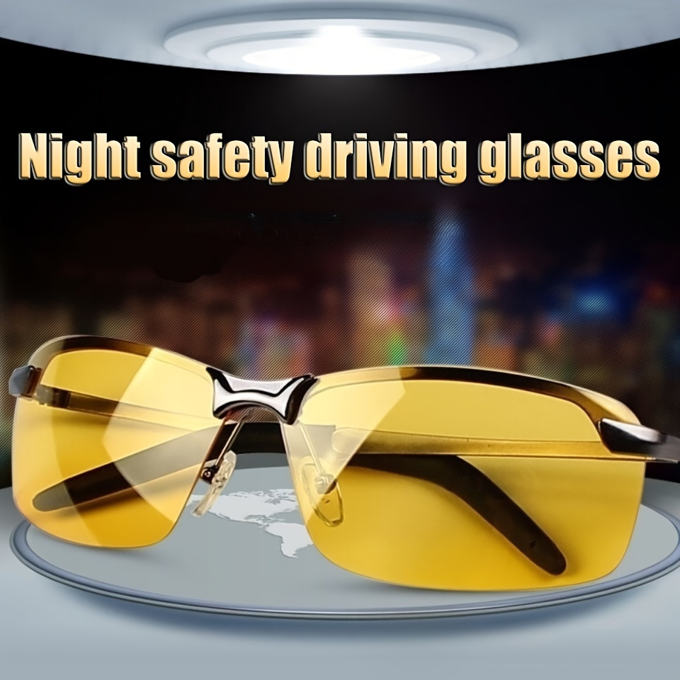 1 2  night vision driving glasses enhance visibility anti glare semi rimless design uv400 protection comfortable eyewear for safe nighttime driving and   enthusiasts details 0