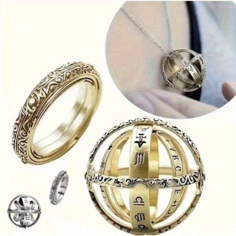 

Unique Transformable Astronomical Ball Ring - Vintage Couple Jewelry With Foldable Design And Necklace Conversion