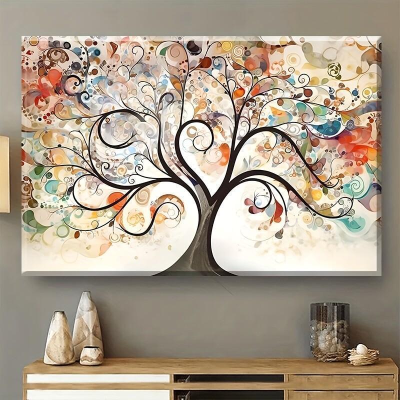 

1pc Wooden Framed Painting Fantasy Love Tree Canvas Posters And Prints Wall Art Pictures With Frame For Living Room Ready To Hang Wooden Frame - Thickness 1.5inch