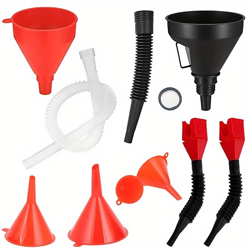 

8-pack Oil Funnel Set With Flexible Right Angle Designs For Gasoline, Coolant, And Engine Oil - Includes Small To Large Funnels And Long-neck Options