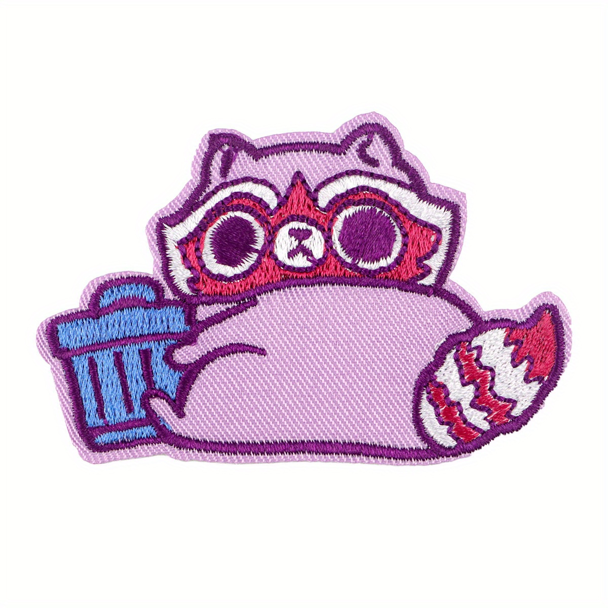 Purple Raccoon Cartoon Character Embroidered Iron-On Patch, Sew-on Appliqué for Jackets and Backpacks