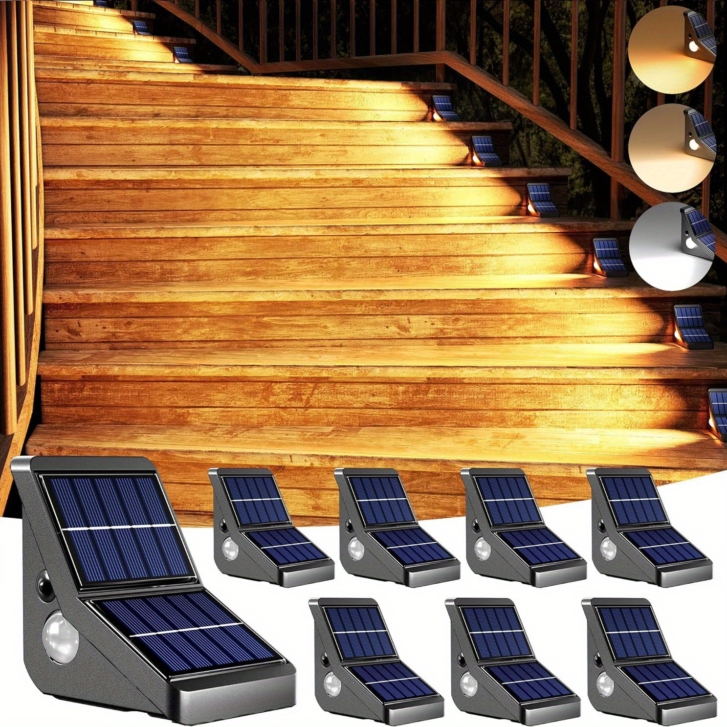 

Jackyled Solar Stair Lights 8 Pack Olar Step Lights Outdoor Waterproof Led Outdoor Step Lights, 3 Color Light Solar Outdoor Lights Decor For Stair, Deck, Front Step, Front Porch And Patio