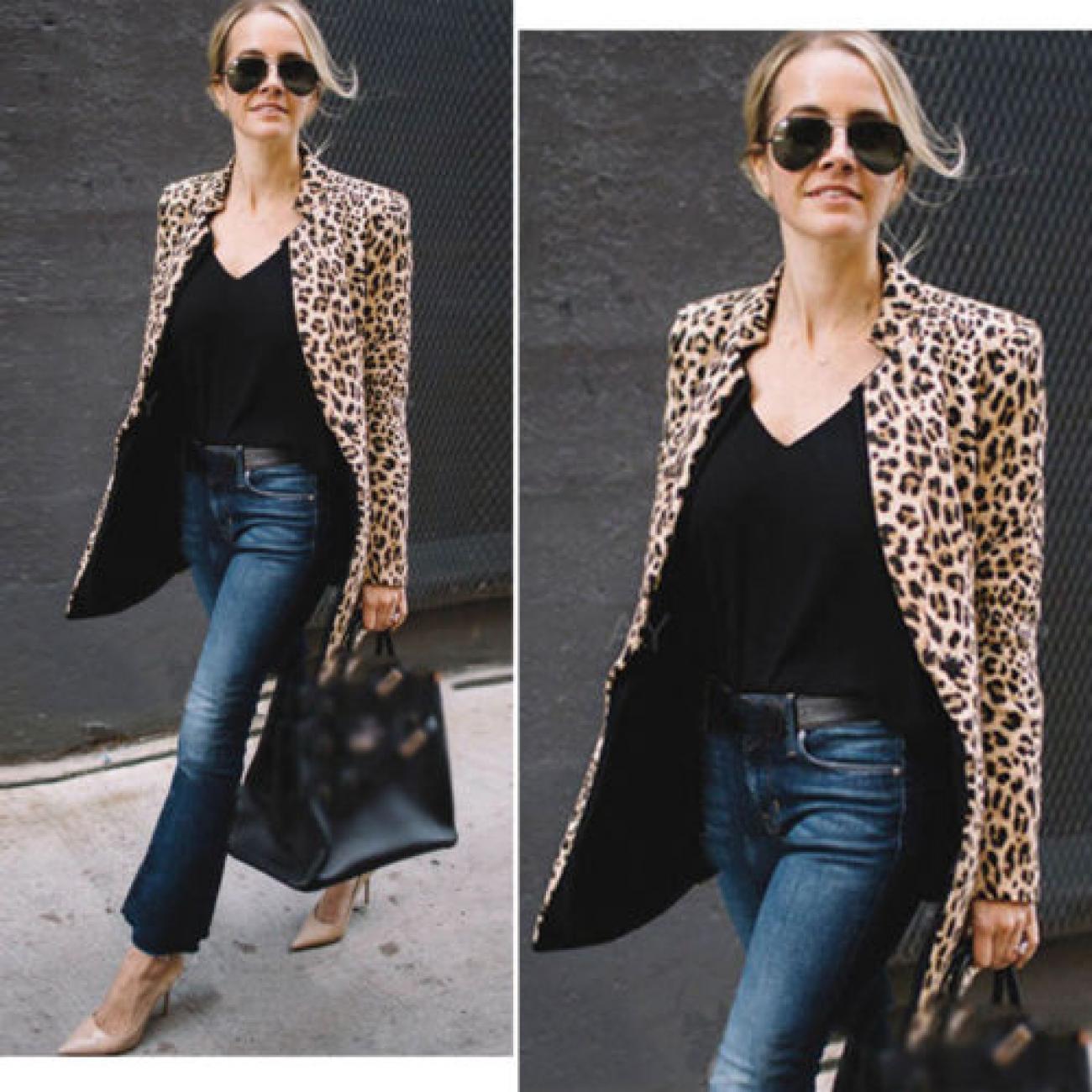 

Women' S Leopard Print Bussiness Coat Sexy Winter Warm Wind Coat Cardigan Long Coat Clubwear