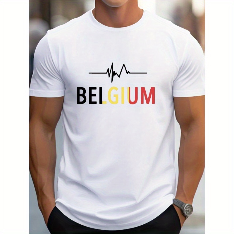 

Heartbeat Belgium Print Men's Short Sleeve T-shirt, Trendy Tees, Casual Comfortable Lightweight Top For Summer