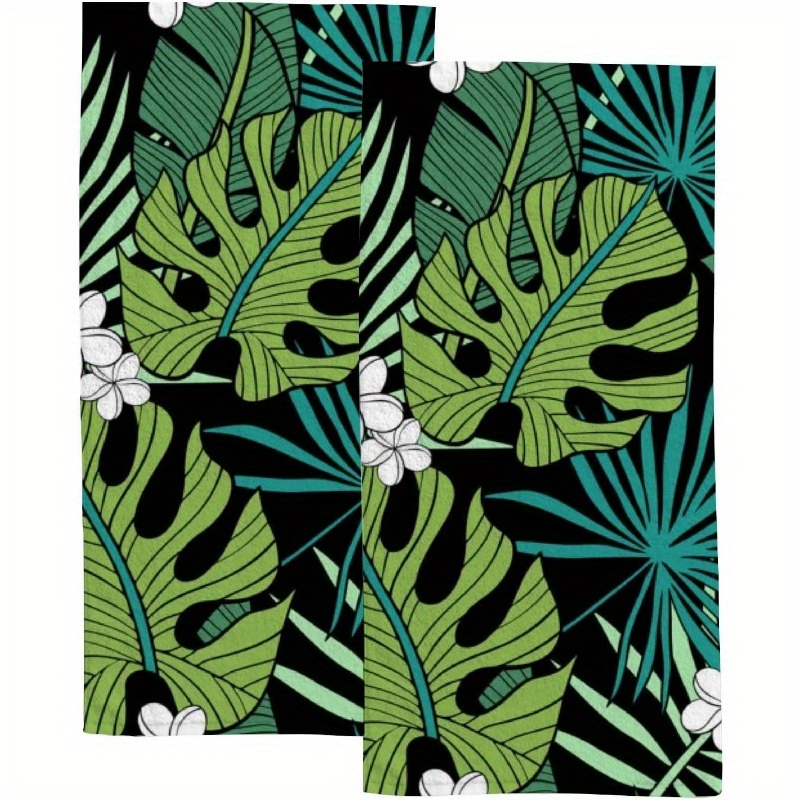 

2-piece Polyester Blend Towel Set, Woven Contemporary Style, Monstera Leaf Theme, Super Soft Quick- & Bath Towels For Kitchen, Bathroom, Gym, 18x26 Inches, Machine Washable