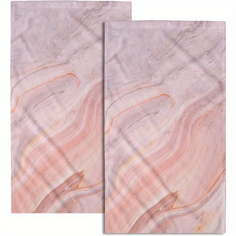 

2pcs Marble Design Hand Towel Set - Super Soft, Quick-dry Polyester Kitchen & Bathroom Towels In Rose Golden, Pink, And Grey - Home Decor, Valentine's Day, Day, Weddings - 18x26 Inches