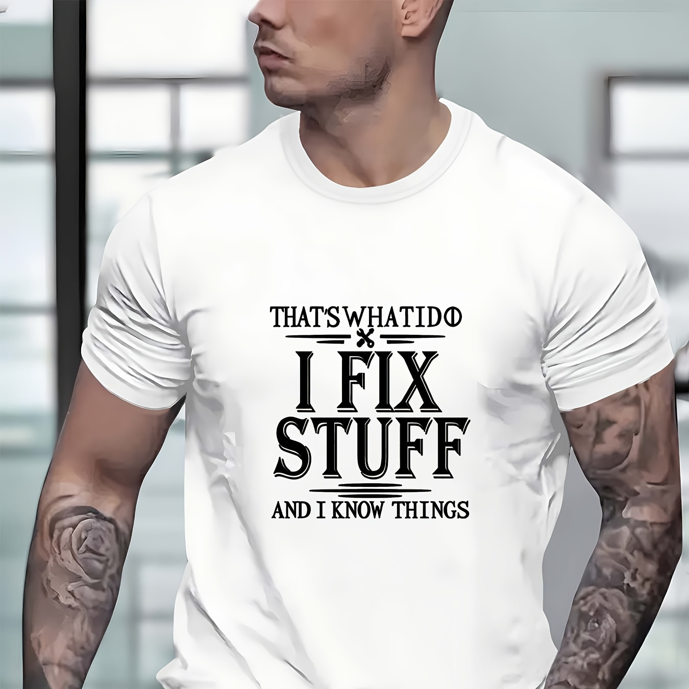 

1 Pc, 100% Cotton T-shirt, I Fix Stuff Print Men's Crew Neck Fashionable Short Sleeve Sports T-shirt, Comfortable And Versatile, For Summer And Spring, Athletic Style, Comfort Fit T-shirt, As Gifts