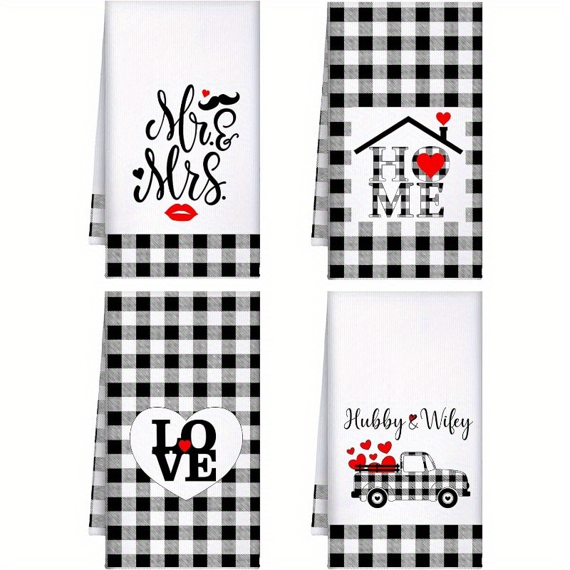 

4-piece Mr And Mrs Kitchen Towels Set, Contemporary Woven Polyester Blend Dish Cloths, Super Soft, Machine Washable, Character-themed Design, Ideal Wedding & Housewarming Gift, 18x26