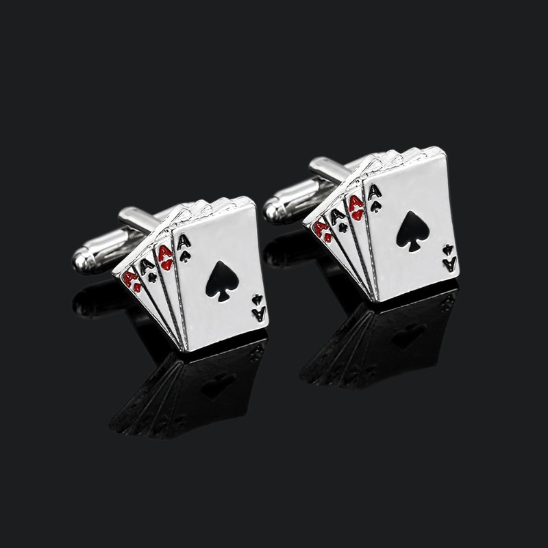 

Creative Ace Of Spades Playing Cards Cufflinks For Men, Alloy Casual Style Fashion Accessory, Novelty Cuff Links Set For Business And Party Wear