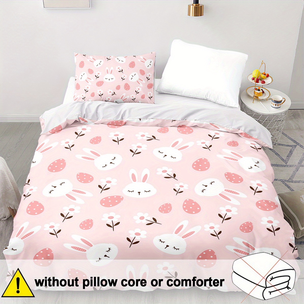 TEMU Gemütliche und kuschelige Kaninchen-Bettbezug-Set für Doppelbett - Enthält 1 Bettbezug und 2 Kissenbezüge - Ohne Füllung - Geeignet für alle
