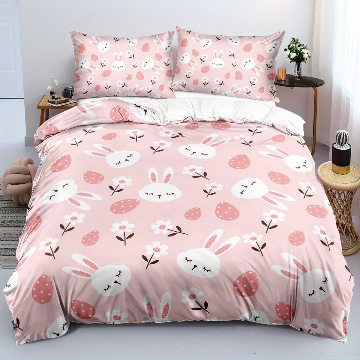 

Soft And Cozy Rabbit Duvet Cover Set For Double Bed - Includes 1 Duvet Cover And 2 Pillow Cases - No Core Included - Suitable For All Seasons - Machine Washable - Animal Print Design