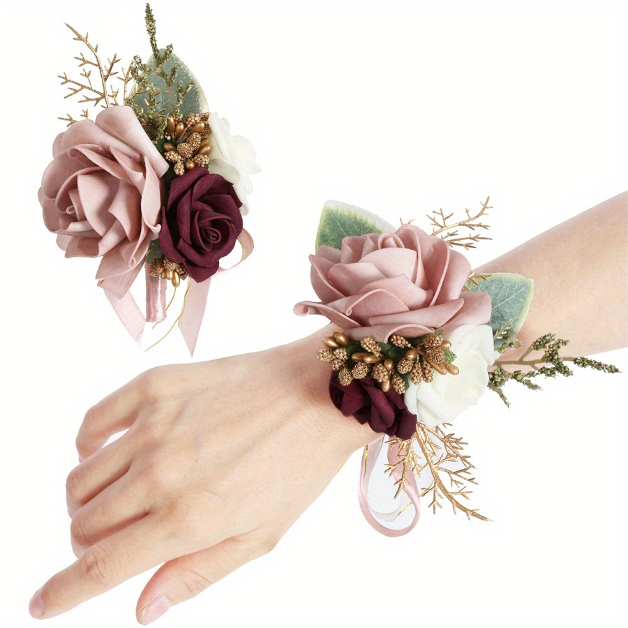 

Corsage And Boutonniere Set Rose Wristlet Band Bracelet Men Boutonniere Set For Wedding Prom Bride Groom Homecoming Red Corsage Wristband Boutonniere For Wedding Suit Decorations