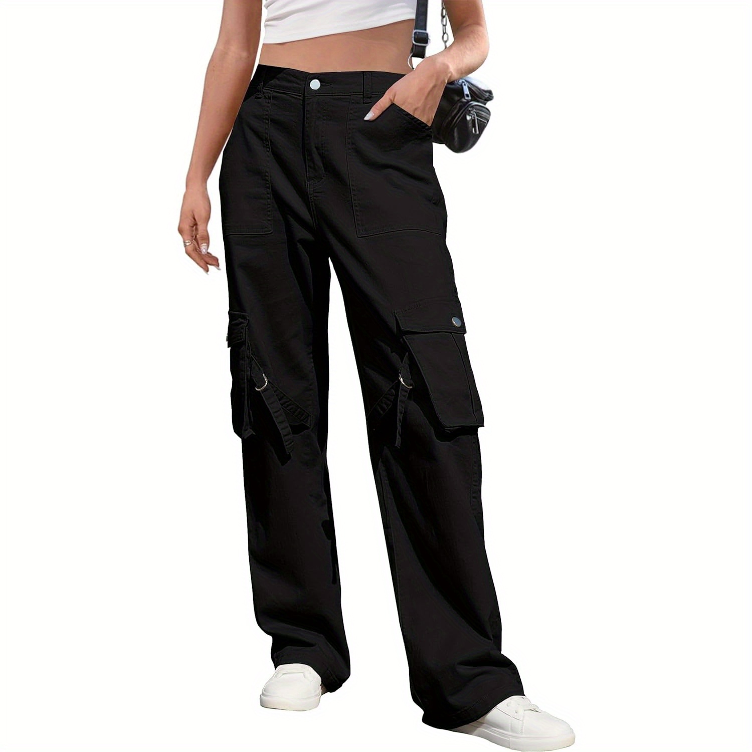 

Womens Pants Wide Leg Cargo Pants Women High Waisted Pants With 6 Pockets Stretchy Y2k Streetwear Casual Trousers