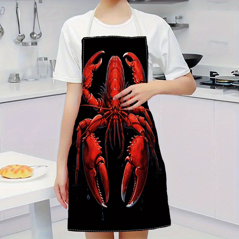 

1pc Chic Lobster Print Linen Apron - 100% Woven Linen Kitchen Apron For Cooking, Parties, And Home - Oil And Stain Resistant, Fashionable Design For Festive Occasions And Dining